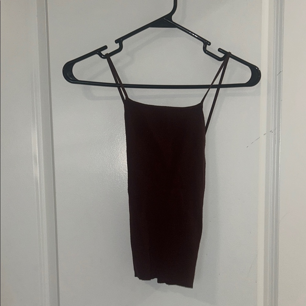 Zara Brown Ribbed Spaghetti-Strap Camisole